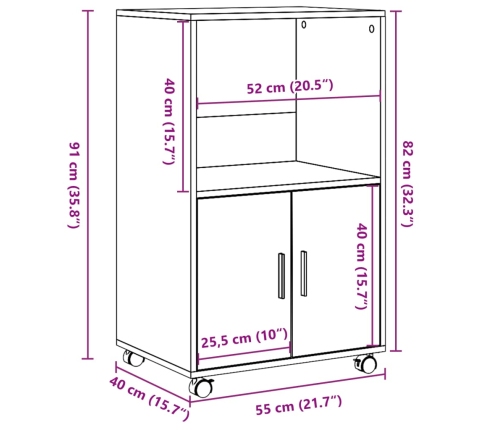 Armario con ruedas madera ingeniería roble artisian 55x40x91 cm