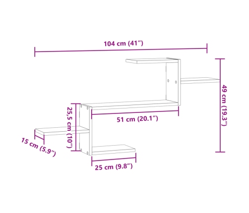 Estante de pared madera ingeniería roble ahumado 104x15x49 cm