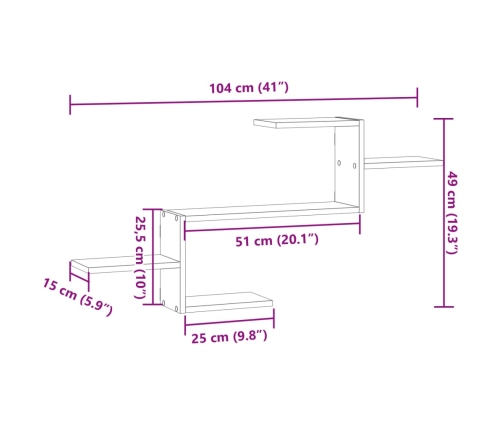 Estante de pared madera ingeniería gris Sonoma 104x15x49 cm