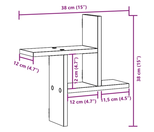 Estantes de pared 2 uds madera contrachapada blanco 38x12x38 cm