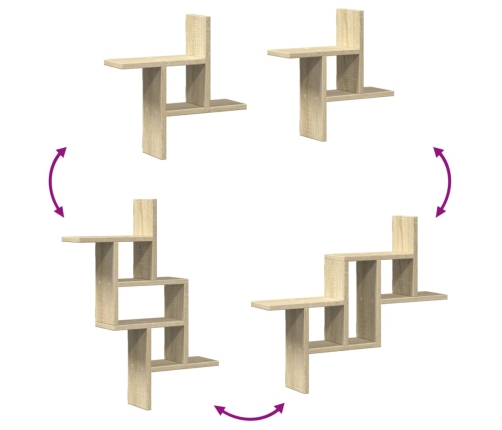 Estantes pared 2 uds madera ingeniería roble Sonoma 38x12x38 cm