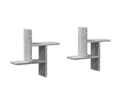 Estante de pared 2 uds madera ingeniería gris Sonoma 38x12x38cm