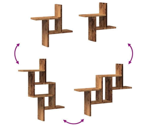 Estantes de pared 2 uds madera ingeniería envejecida 38x12x38cm