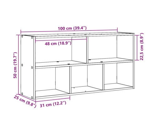 Estante de pared madera ingeniería roble ahumado 100x25x50 cm