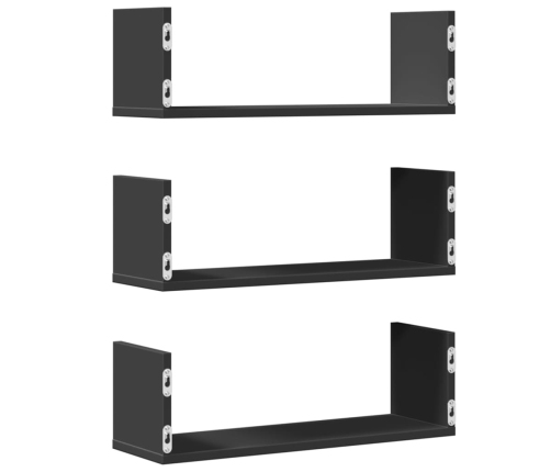 Estantes de pared 3 uds madera de ingeniería negro 58x18x18 cm