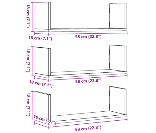 Estantes pared 2 uds madera ingeniería roble Sonoma 58x18x18 cm