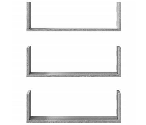 Estante de pared 3 uds madera ingeniería gris Sonoma 58x18x18cm