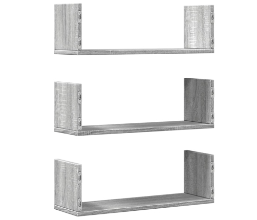 Estante de pared 3 uds madera ingeniería gris Sonoma 58x18x18cm