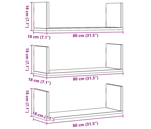 Estantes de pared 2 uds madera ingeniería blanca 80x18x18 cm