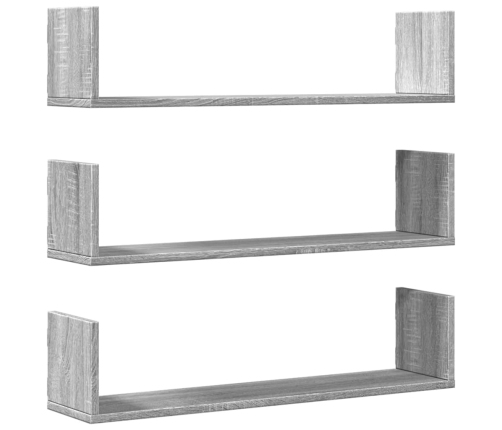 Estante de pared 3 uds madera ingeniería gris Sonoma 80x18x18cm