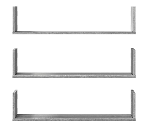 Estante de pared 3 uds madera ingeniería gris Sonoma 80x18x18cm