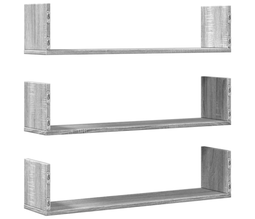 Estante de pared 3 uds madera ingeniería gris Sonoma 80x18x18cm