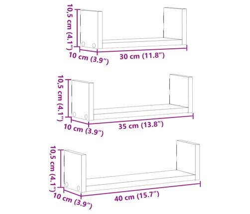 Estante de pared 3 unidades madera de ingeniería blanco