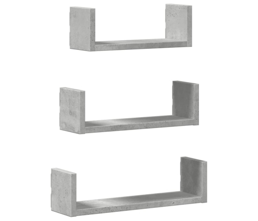 Estante de pared 3 unidades madera de ingeniería gris hormigón