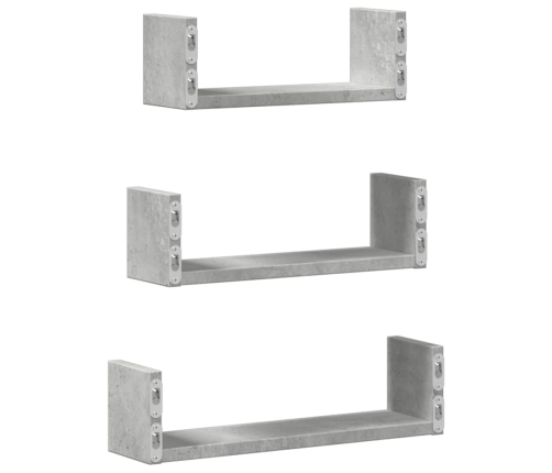 Estante de pared 3 unidades madera de ingeniería gris hormigón