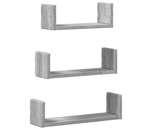 Estante de pared 3 unidades madera de ingeniería gris Sonoma