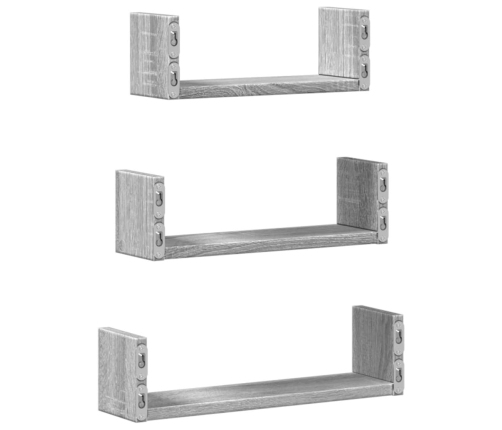 Estante de pared 3 unidades madera de ingeniería gris Sonoma