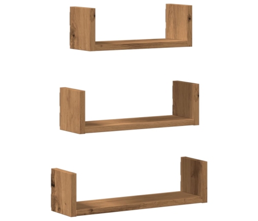 Estante de pared 3 uds madera de ingeniería roble artesanal