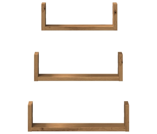 Estante de pared 3 uds madera de ingeniería roble artesanal