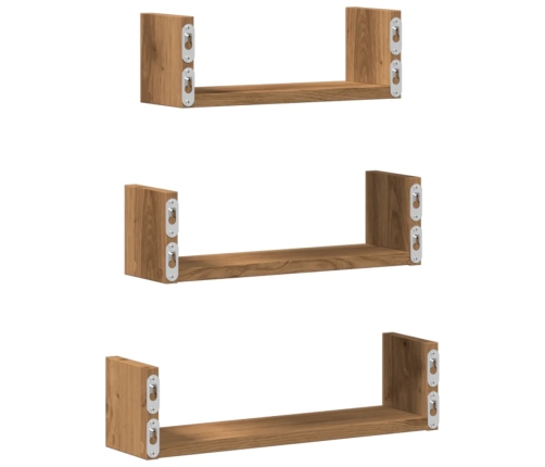 Estante de pared 3 uds madera de ingeniería roble artesanal