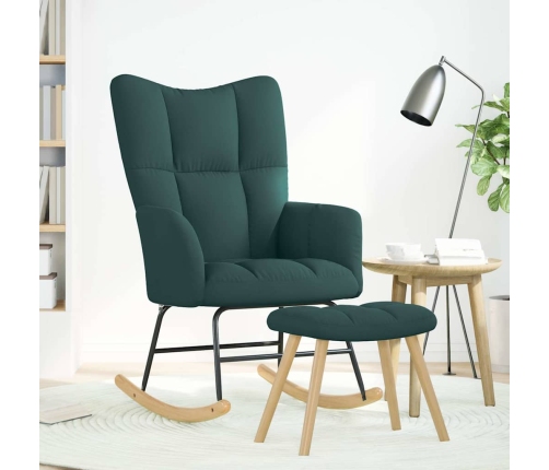 Sillón mecedora con taburete tela verde oscuro