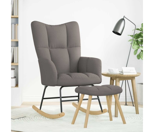 Sillón mecedora con taburete tela gris taupe