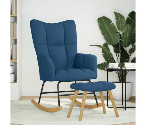 Sillón mecedora con taburete tela azul