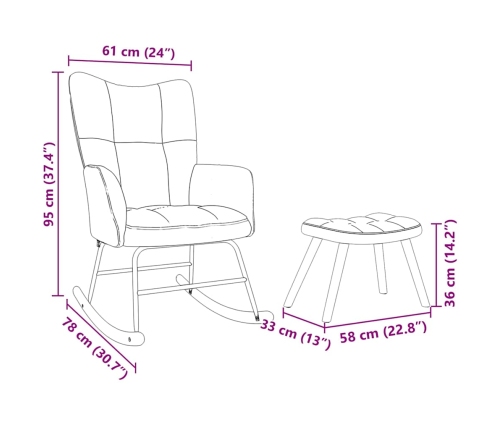 Sillón mecedora con taburete tela amarilla claro