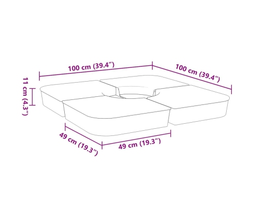 Juego bases de sombrilla 4 uds para parasol cruzado PP 100 kg