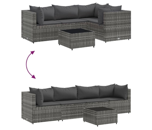 Set de muebles de jardín 5 pzas y cojines ratán sintético gris
