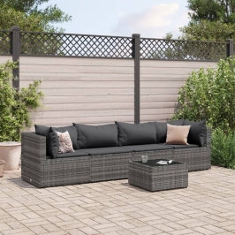 Set de muebles de jardín 5 pzas y cojines ratán sintético gris