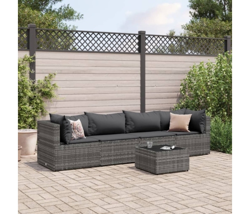 Set de muebles de jardín 5 pzas y cojines ratán sintético gris