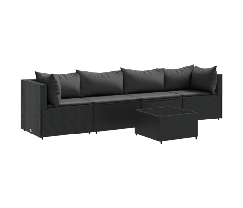 Set de muebles de jardín 5 pzas y cojines ratán sintético negro