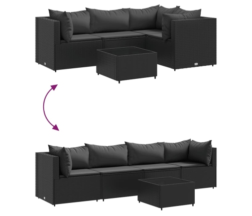 Set de muebles de jardín 5 pzas y cojines ratán sintético negro