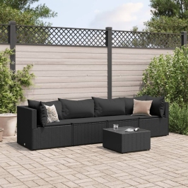 Set de muebles de jardín 5 pzas y cojines ratán sintético negro