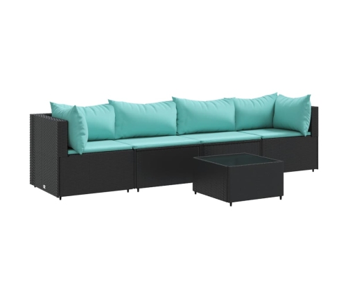 Set de muebles de jardín 5 pzas y cojines ratán sintético negro