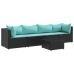 Set de muebles de jardín 5 pzas y cojines ratán sintético negro