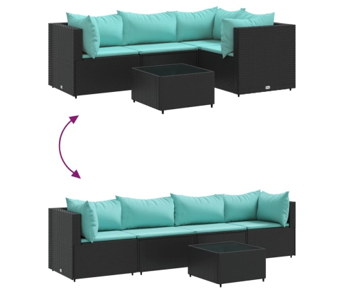 Set de muebles de jardín 5 pzas y cojines ratán sintético negro