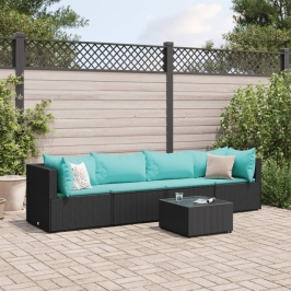 Set de muebles de jardín 5 pzas y cojines ratán sintético negro