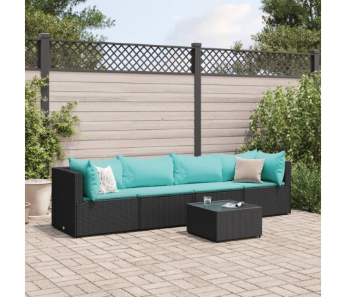Set de muebles de jardín 5 pzas y cojines ratán sintético negro