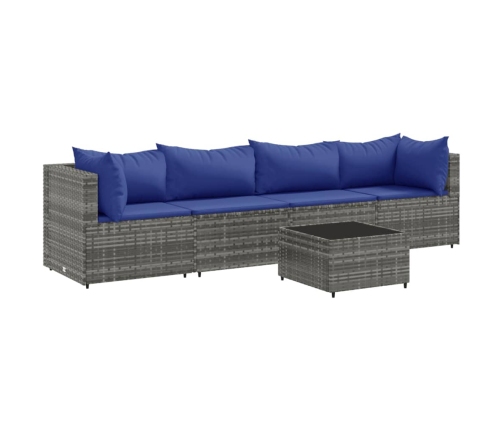 Set de muebles de jardín 5 pzas y cojines ratán sintético gris