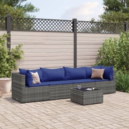 Set de muebles de jardín 5 pzas y cojines ratán sintético gris
