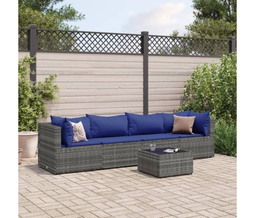 Set de muebles de jardín 5 pzas y cojines ratán sintético gris
