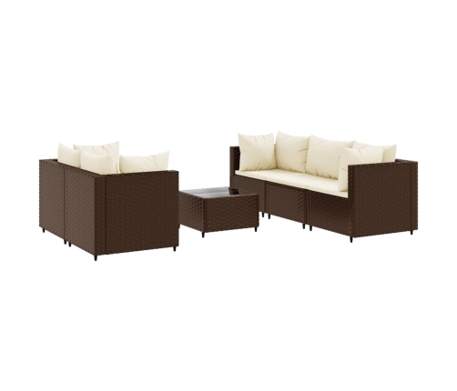 Set muebles de jardín 6 piezas y cojines ratán sintético marrón