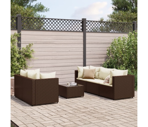 Set muebles de jardín 6 piezas y cojines ratán sintético marrón