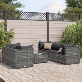 Set de muebles de jardín 6 pzas y cojines ratán sintético gris