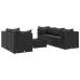 Set muebles de jardín 6 piezas y cojines ratán sintético negro
