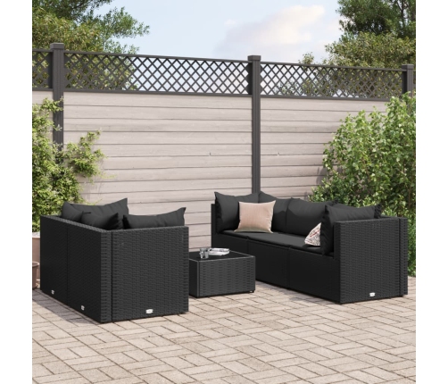 Set muebles de jardín 6 piezas y cojines ratán sintético negro