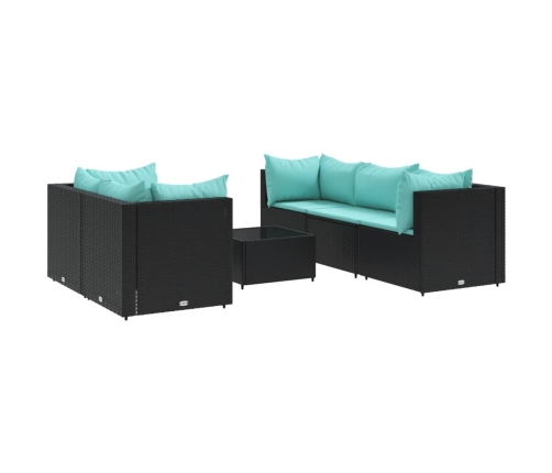 Set muebles de jardín 6 piezas y cojines ratán sintético negro