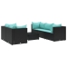 Set muebles de jardín 6 piezas y cojines ratán sintético negro